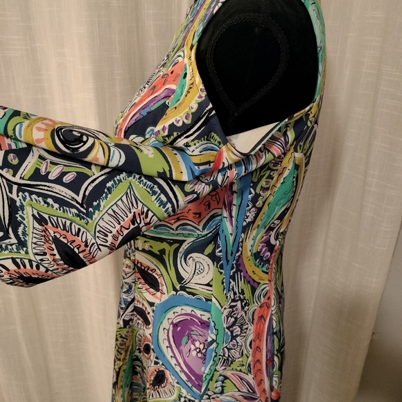 Nicole Miller Cold Cut Out Shoulder Multicolor Dress Size 6 - Picture 4 of 8